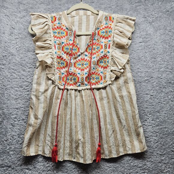 Savanna Jane Tops - Savanna Jane Bohemian Striped Blouse Size Small Embroidered Ruffle